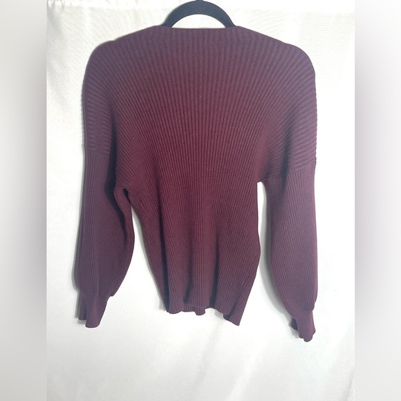 INC Ribbed Pullover Sweater XXL Burgundy Rayon Blend Long Balloon Sleeves - Picture 2 of 6